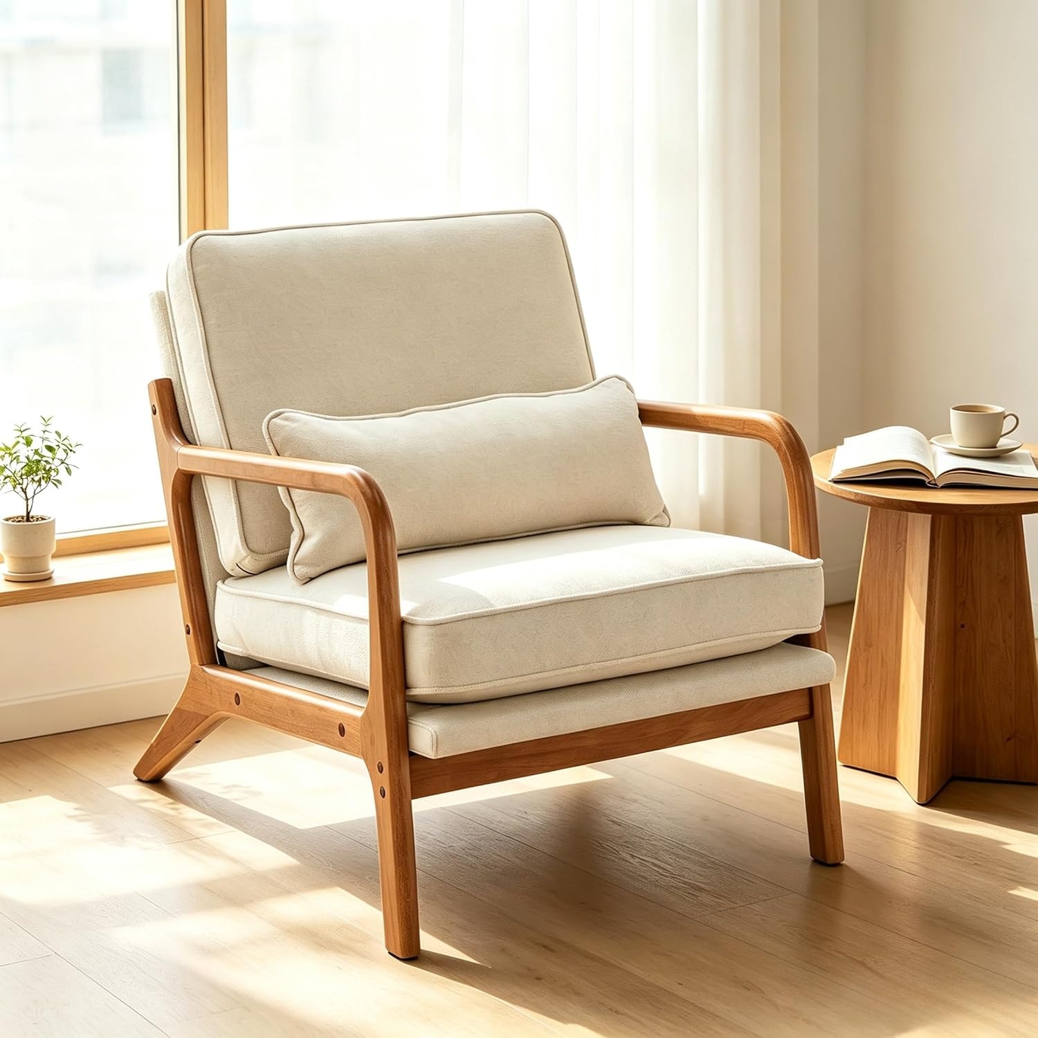 Cream Linen Accent Chair