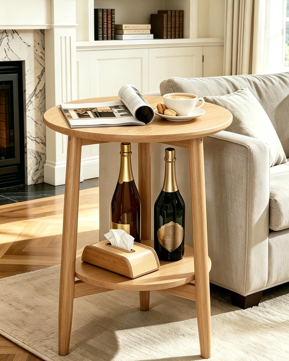 Natural Wood Round Side Table