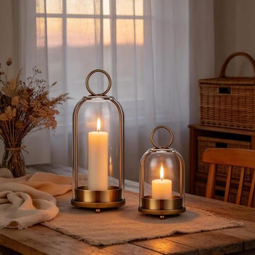 Brass & Glass Hurricane Candle Holders
